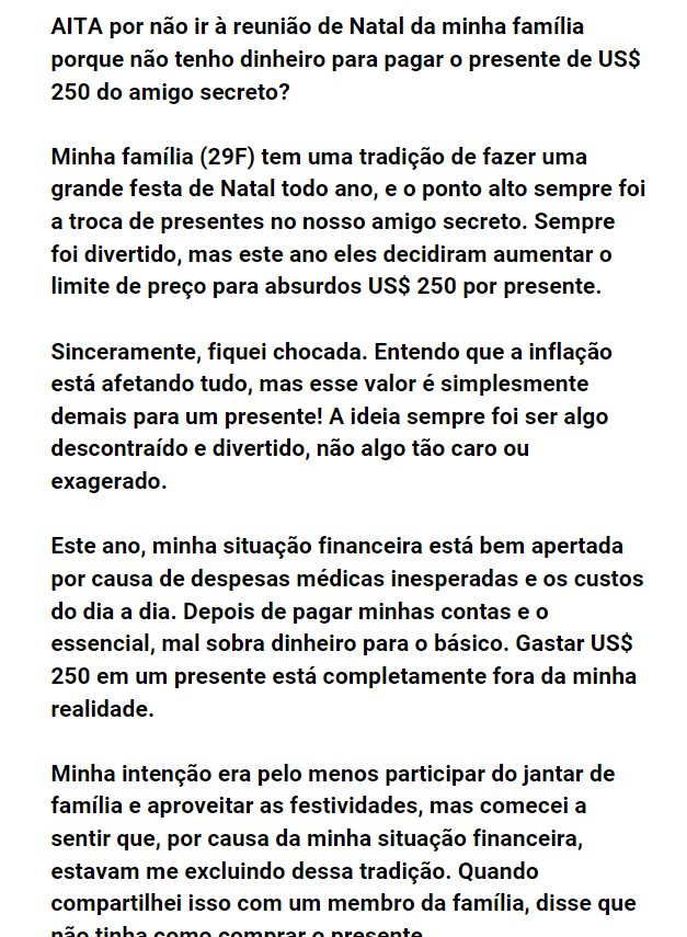 AITA por não comparecer à reunião de Natal da minha família porque não tenho dinheiro para pagar o presente do elefante branco de US$ 250?